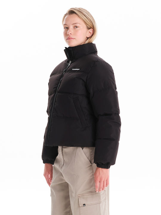 Emerson Women's Short Puffer Jacket for Spring or Autumn Black