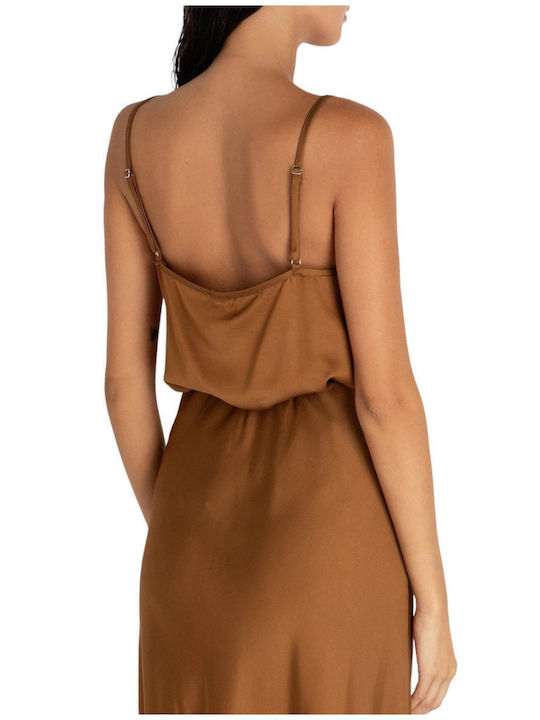 Toi&Moi Damen Bluse Satin mit Trägern Caramel Brown