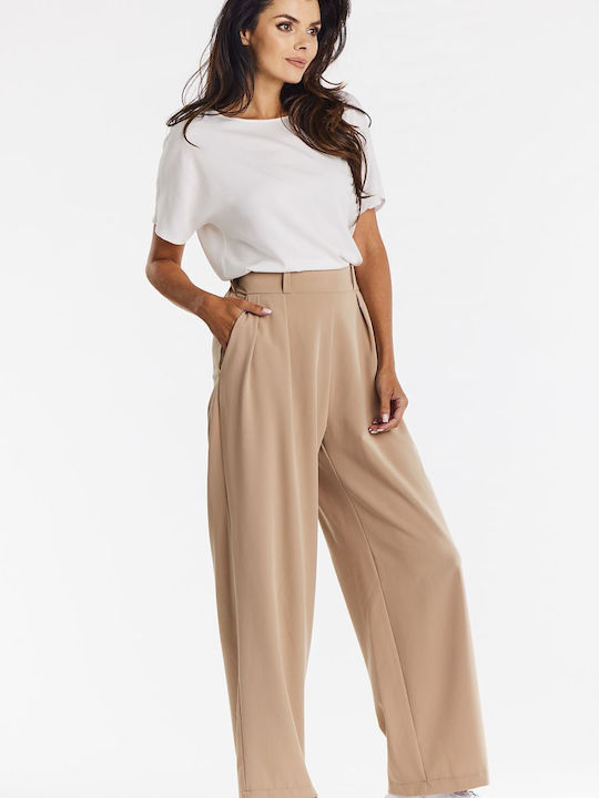 Awama Women's Fabric Trousers Beige A674 Beige