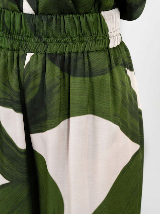 Women's Fabric Trousers with Elastic Green