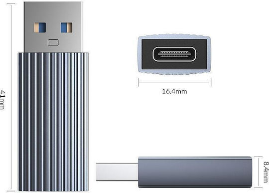 Orico Μετατροπέας USB-A male σε USB-C female Γκρι 1τμχ AH-AC10-GY-BP
