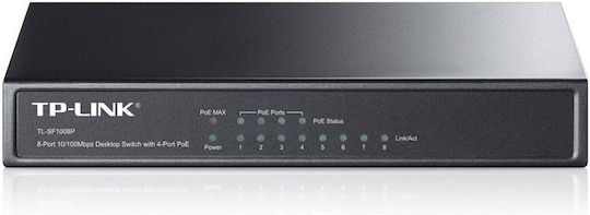 TP-LINK TL-SF1008P v8 Неуправляем L2 PoE Switch с 8 Портове Ethernet