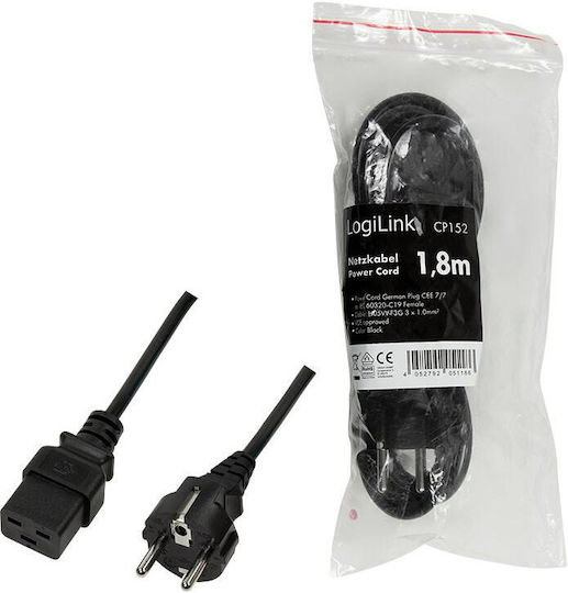 LogiLink IEC C19 - Schuko Cable 1.8m Μαύρο CP152