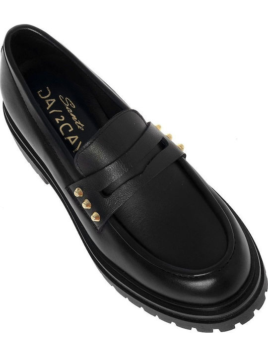 Leather Women's Moccasins in Black Color