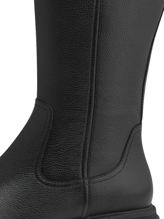 Leather Women's Boots with Zipper / Rubber Black