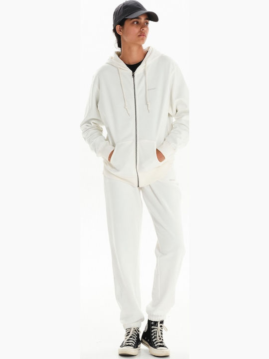 Long Women's Sweatshirt Jacket Hooded Off White