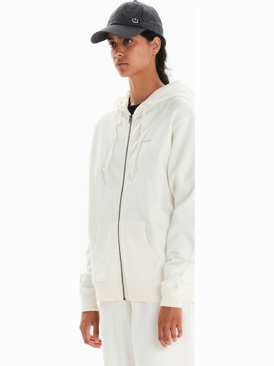 Long Women's Sweatshirt Jacket Hooded Off White