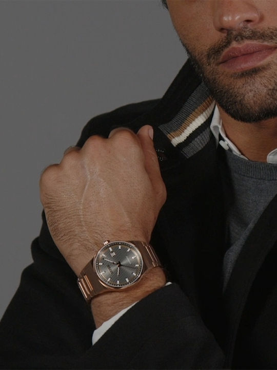 Boss Candor Men's Watch 41mm Automatic with Pink Gold Metal Bracelet