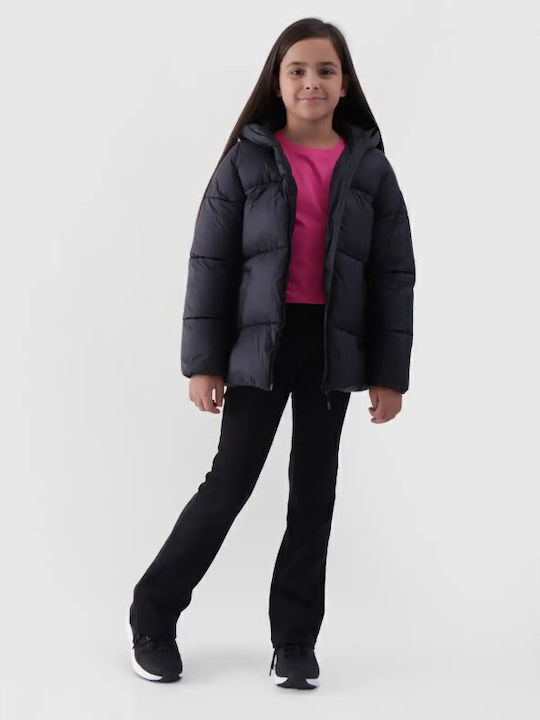 Down Kids Sports Jacket with Hood Black