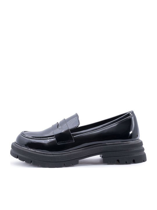 Лачени Дамски Loafers в Черен Цвят