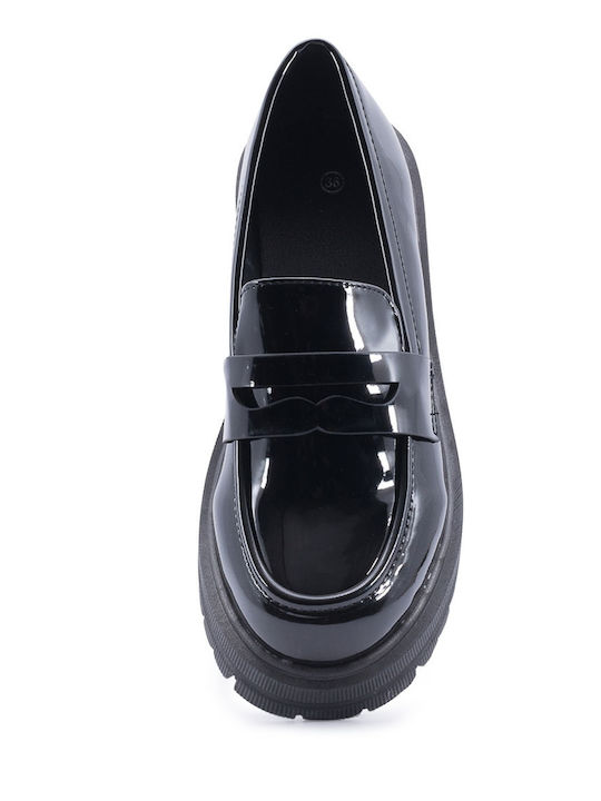Лачени Дамски Loafers в Черен Цвят