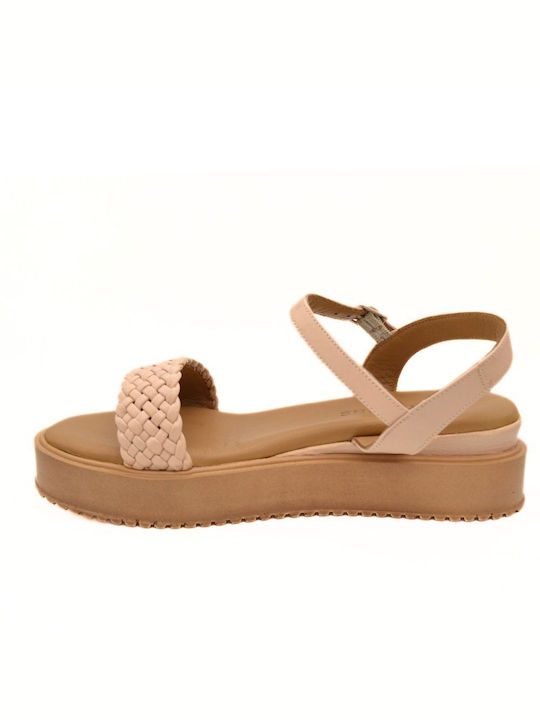 Hawkins Premium Leather Women's Flat Sandals with Strap in Beige Color