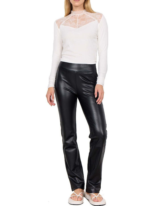 Soya Concept Women's High-waisted Leather Trousers in Slim Fit Black