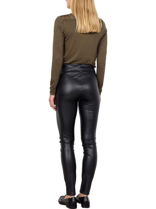 Soya Concept Women's High-waisted Leather Trousers in Slim Fit Black