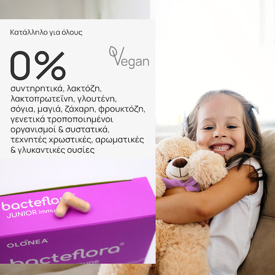 Olonea Bacteflora Junior Immune Supplement with Probiotics for Kids 30 Vegetable Capsules