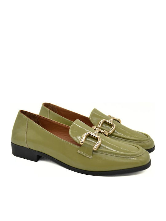 Δερμάτινα Γυναικεία Loafers σε Πράσινο Χρώμα