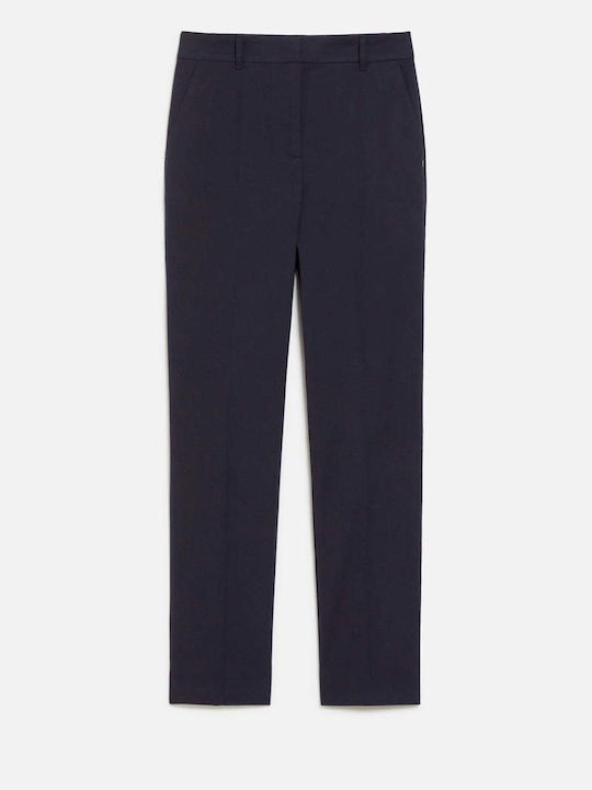 Women's High Waist Fabric Trousers Blue