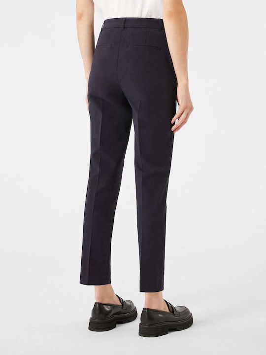 Women's High Waist Fabric Trousers Blue