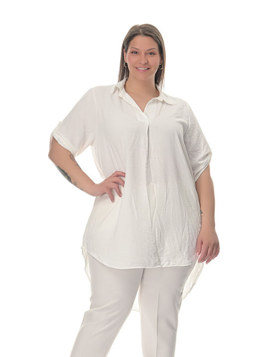 Sushi's Closet Women's Summer Blouse Linen with V Neckline White