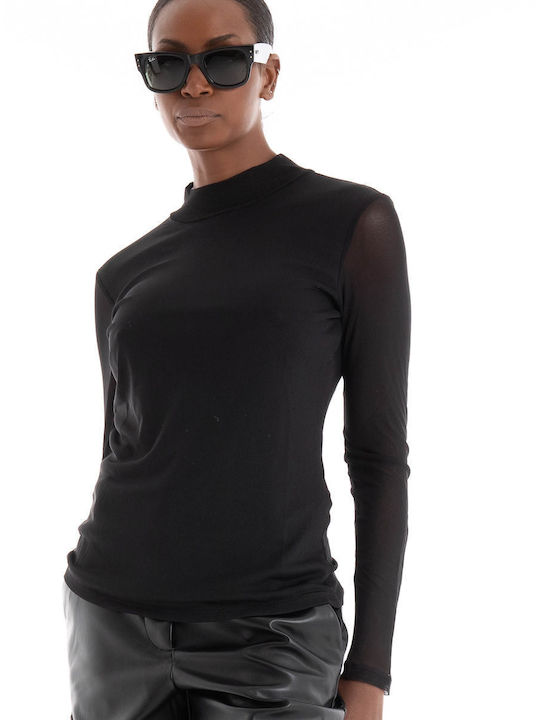 Only Erica Damen Bluse mit Transparenz Black