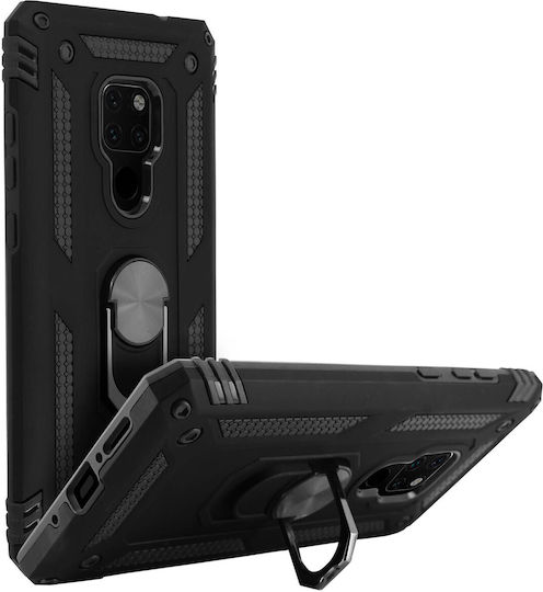 Калъф за Huawei Mate 20, двоен материал, твърд и мек, с магнитен пръстен и стойка, черен