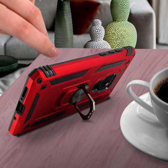 Huawei Mate 20 Case Bi Material Rigid Soft Magnetic Ring Stand Red