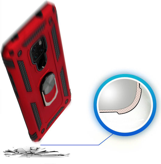 Huawei Mate 20 Case Bi Material Rigid Soft Magnetic Ring Stand Red