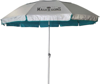 Maui & Sons Folding Beach Umbrella Aluminum Diameter 2.2m with UV Protection and Air Vent Light Blue