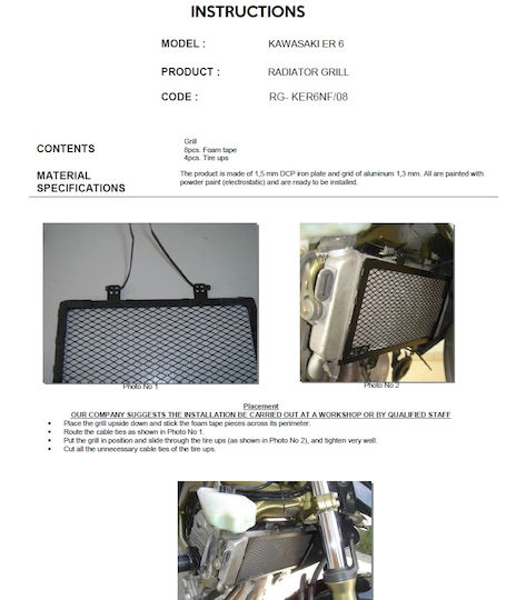 Moto Discovery Motorcycle Radiator Protector Kawasaki ER6-n Black