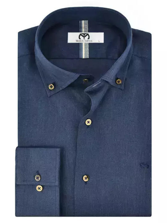 Makis Tselios Fashion Men's Shirt Linen Blue