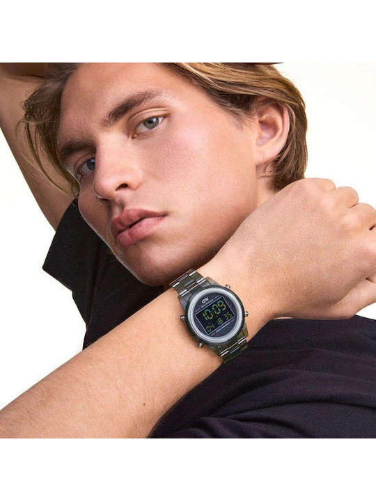 Daniel Wellington Digital Ceas Bărbătesc 42mm Cronograf Baterie cu Verde Curea din Cauciuc