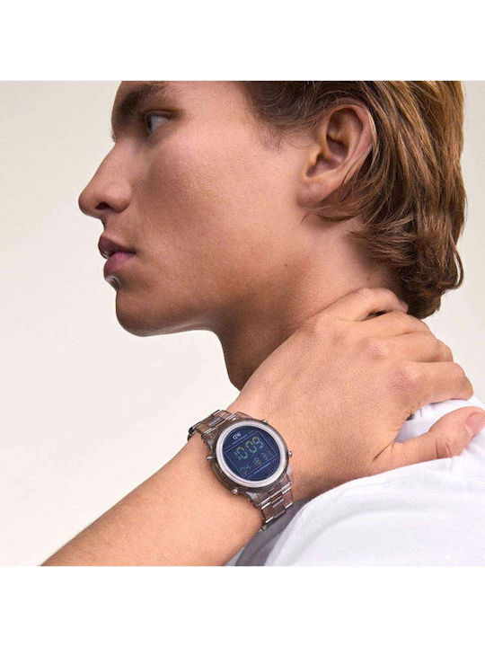Daniel Wellington Retro Digital Ceas Barbati Digital 42mm Cronograf Baterie cu Culoare Gri Cauciuc Curea