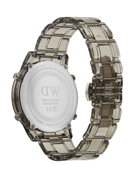 Daniel Wellington Retro Digital Ceas Barbati Digital 42mm Cronograf Baterie cu Culoare Gri Cauciuc Curea