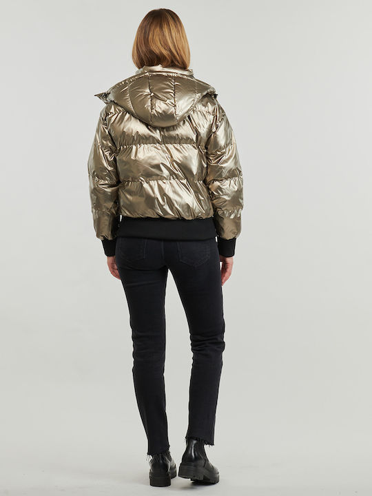 Κοντό Γυναικείο Puffer Μπουφάν για Χειμώνα Metallic