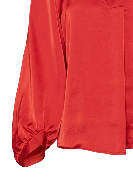 Vero Moda Damen Bluse Langärmelig mit V-Ausschnitt Salsa Red