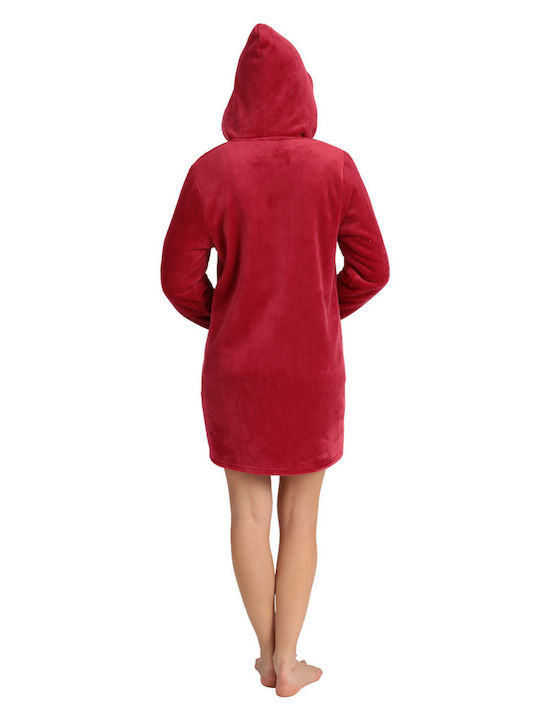 Lydia Creations Χειμερινή Γυναικεία Fleece Ρόμπα κόκκινη