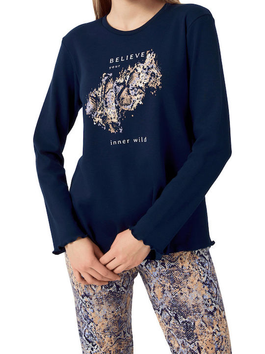 Minerva Winter Women's Pyjama Set Blue Marine Wild