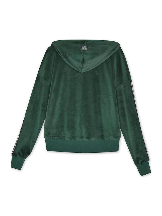 Long Women's Sweatshirt Jacket Velvet Hooded Green