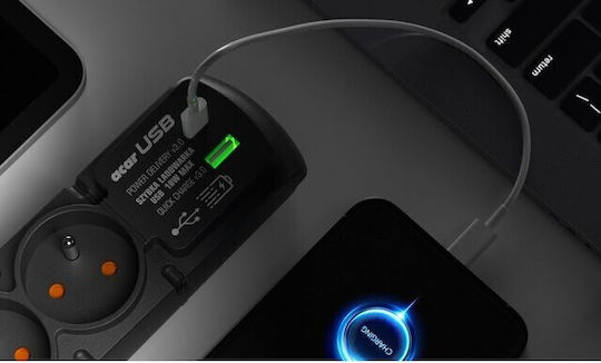 Acar Steckdosenleiste 6 Positionen mit USB-A, USB-C und Kabel 3m