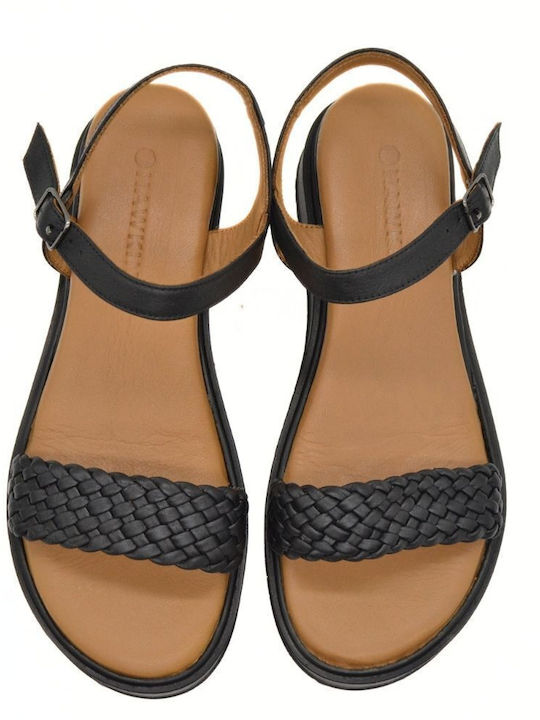 Hawkins Premium Leather Women's Flat Sandals with Strap in Black Color