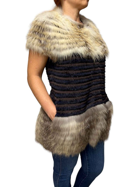 MARKOS LEATHER Women's Sleeveless Short Fur Beige-brown