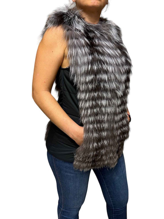 MARKOS LEATHER Women's Sleeveless Short Fur Grey