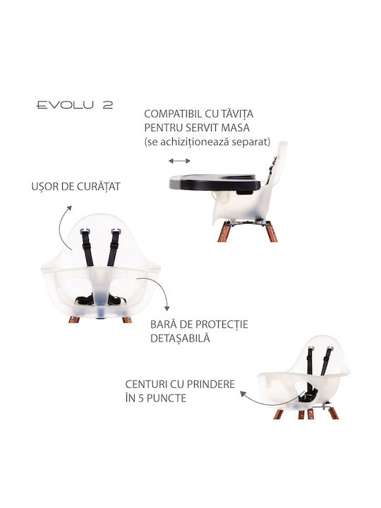 Childhome Evolu 2 Baby Highchair 2 in 1 with Adjustable Height Dark Natural Transparent White