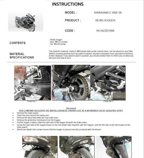 Moto Discovery Motorcycle Rear Wheel Fender for Kawasaki ZZR 1400 Black 1pcs