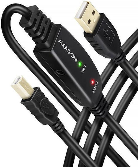 Axagon USB 2.0 Kabel USB-A-Stecker - USB-B-Stecker Schwarz 10m