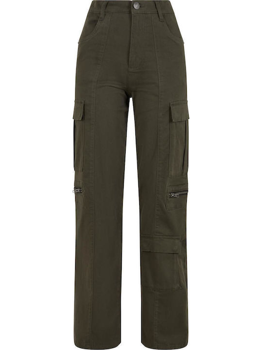 Damen Stoff Hose in Lockere Passform Blackolive