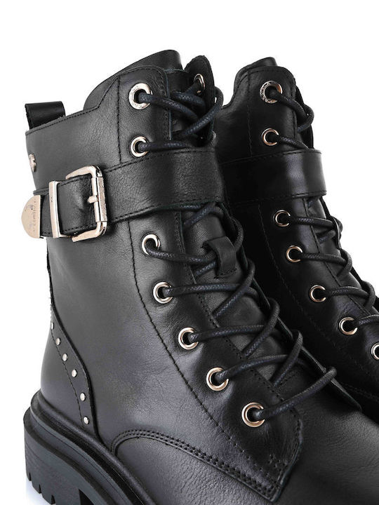 Leder Stiefeletten Damen Schwarz