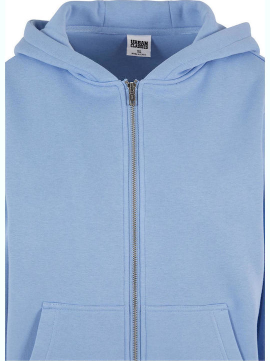Long Women's Sweatshirt Jacket Hooded Powder Blue