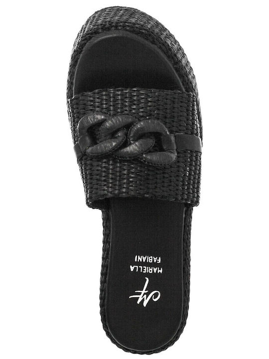 Δερμάτινα Γυναικεία Σανδάλια Flatforms Μαύρα