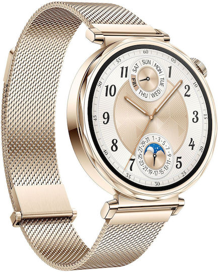 Huawei Watch GT 5 41mm Αδιάβροχο με Παλμογράφο (Gold Milanese Strap)